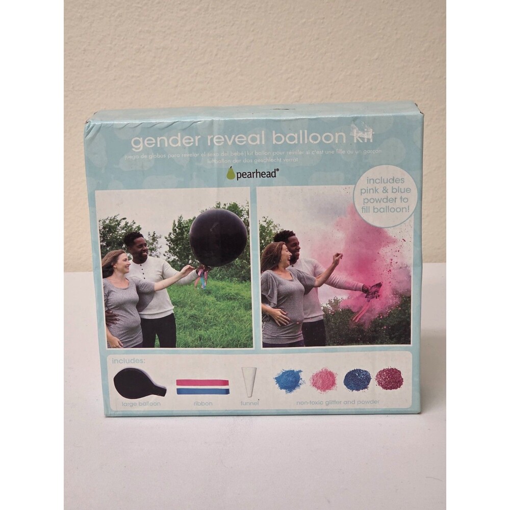Pearhead Gender Reveal Balloon Kit - 36" Jumbo Black Balloon - Powder & Glitter